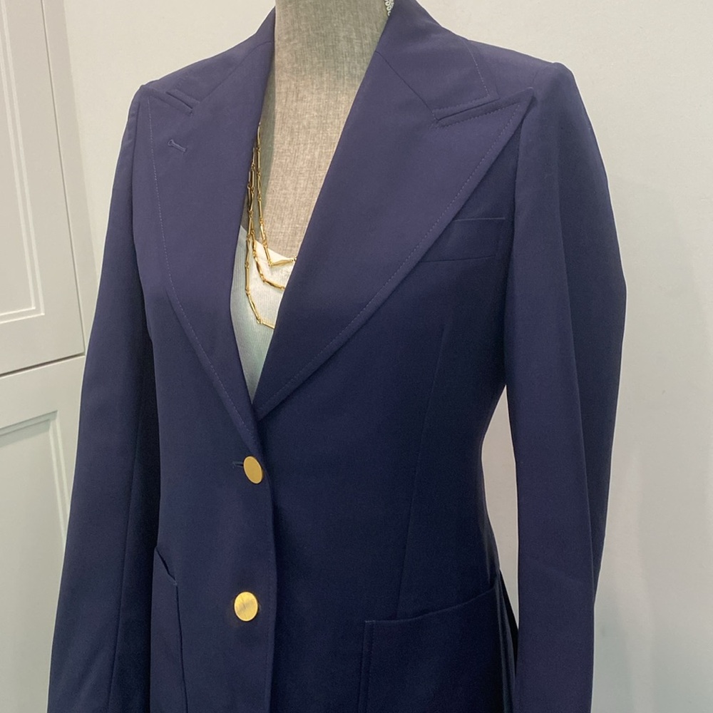 GUCCI Navy Wool Mohair Peak Lapel Blazer Gold Button 38 M - Picture 4 of 16